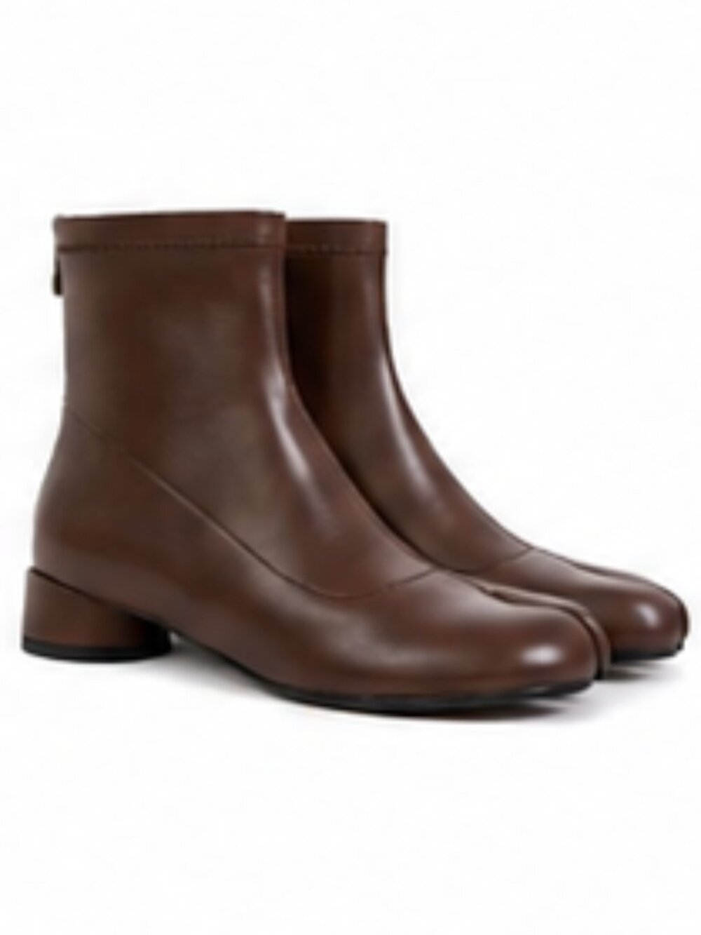 Split Toe Ankle Boots Women Tabi shoes Low Chunky Heels Bootie-Brown